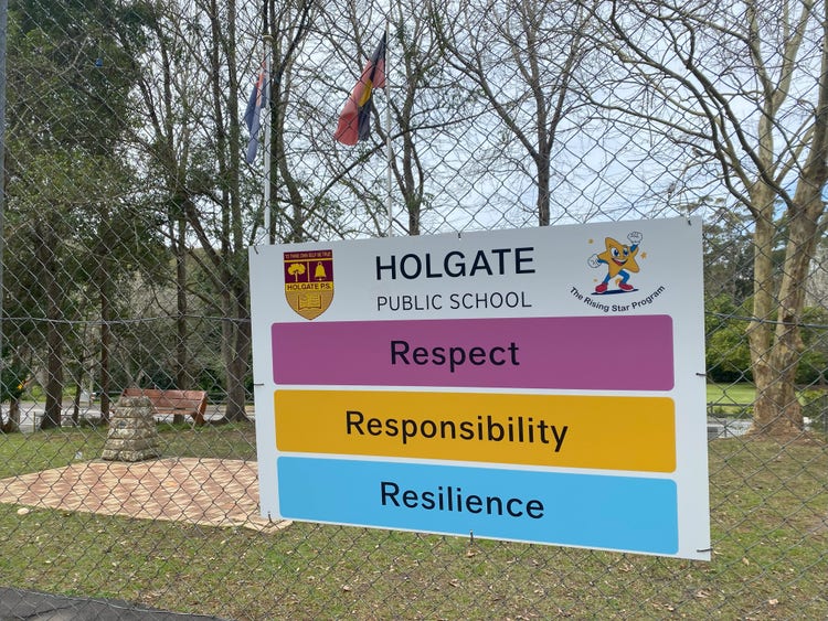 Core values sign at front of school grounds