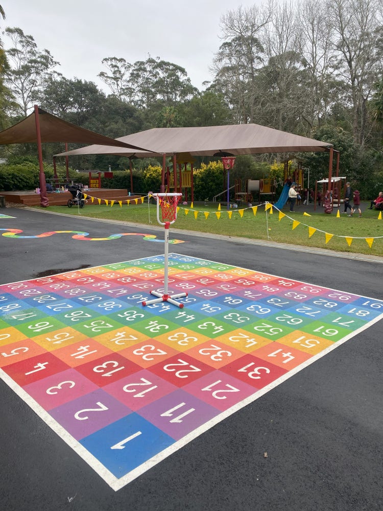 School playground with colourful artwork